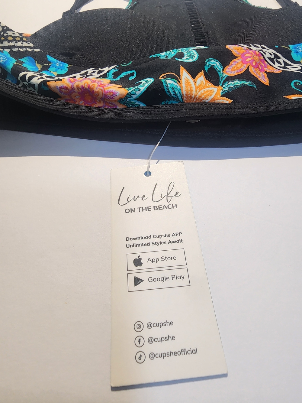 Cupshe Black Paisley Floral Swimwear Top with Teal and Orange Accents XS - Picture 8 of 10